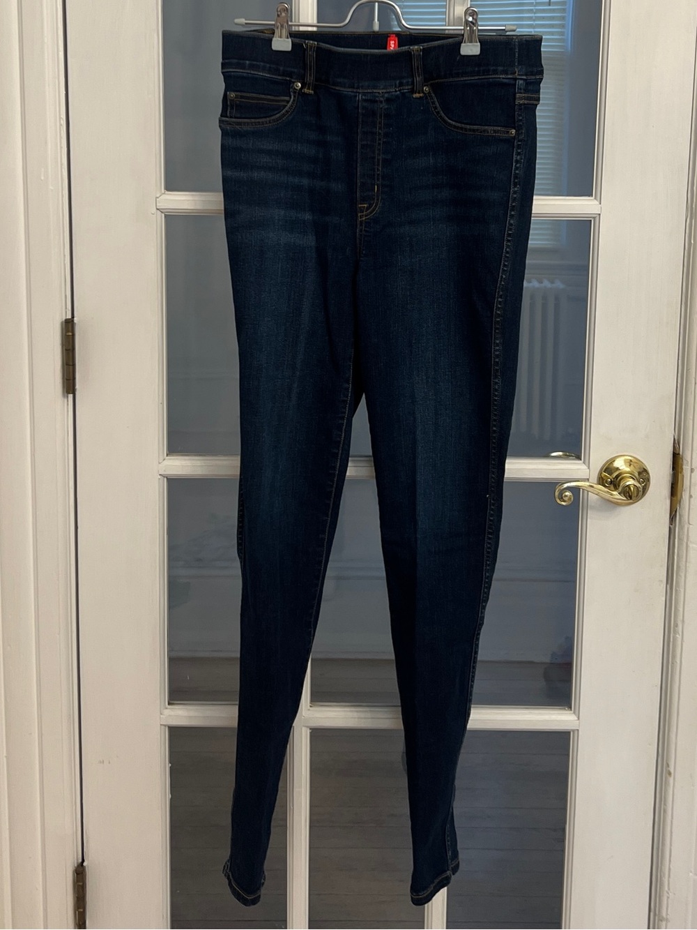 SPANX Women’s Dark Wash High Rise Skinny Pull On Jeans Size M Tall